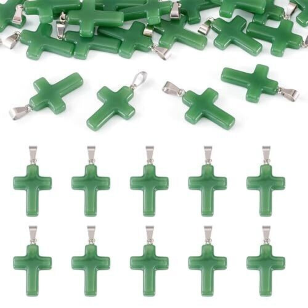 4583 20Pcs Green Glass Cross Pendants Crystal Crucifix Pendants